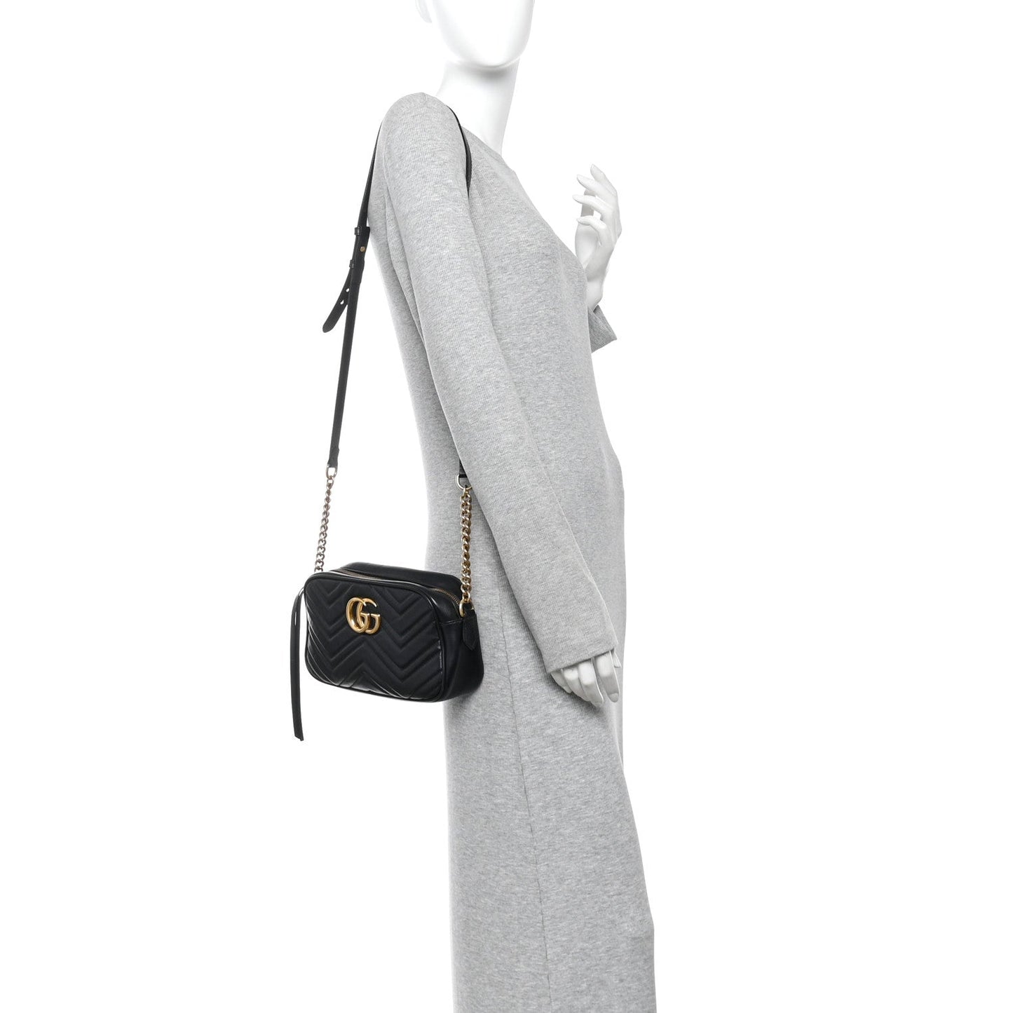 Calfskin Matelasse Small GG Marmont Chain Shoulder Bag Black