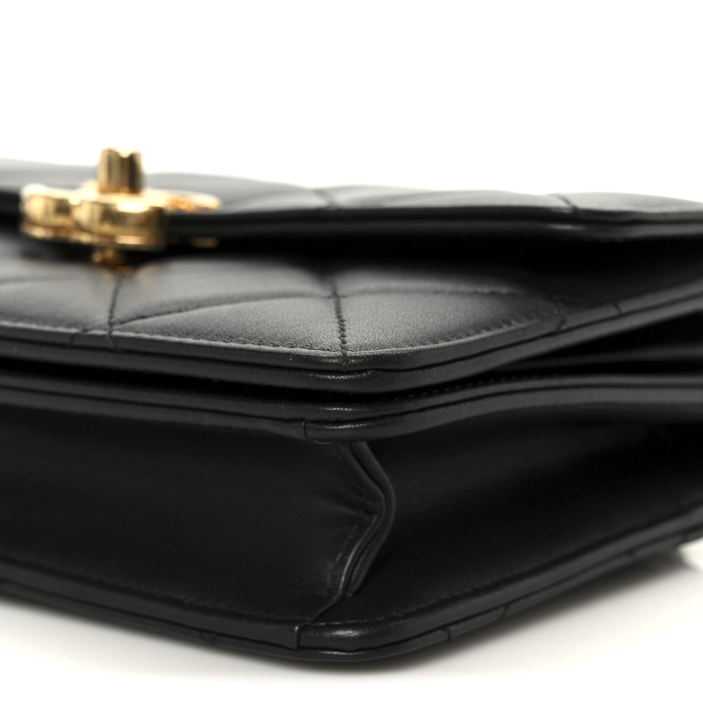 Shiny Calfskin Quilted Mini Metal Top Handle Flap Black