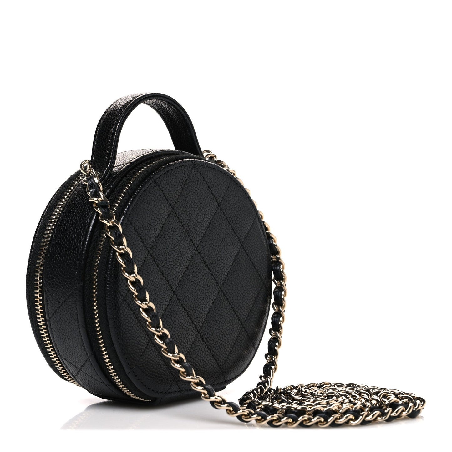 Caviar Quilted Round Handle With Care Vanity With Chain Black