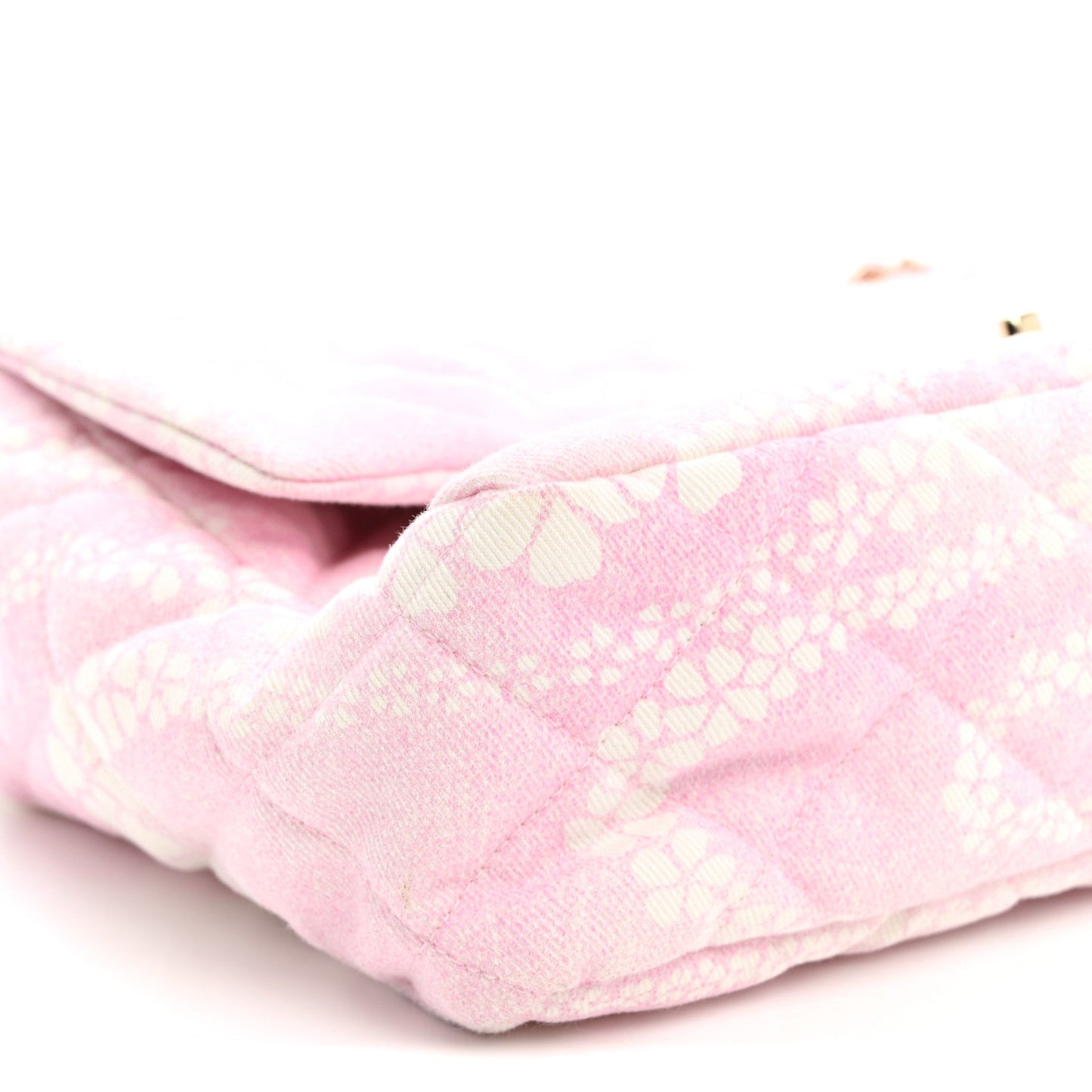 Printed Denim Quilted Maxi Single Flap Bag Pink White