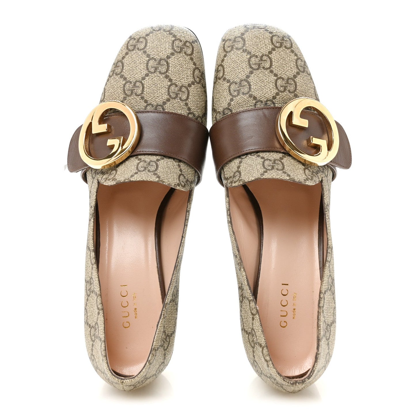 GG Supreme Monogram Malaga Kid Blondie Pumps 37.5 Beige Ebony New Acero