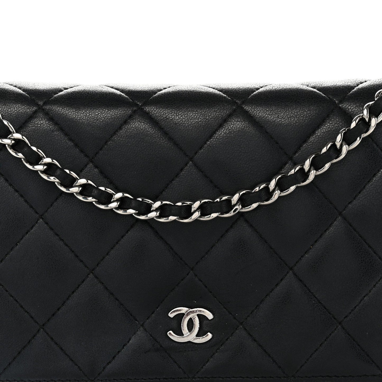 Lambskin Quilted Wallet On Chain WOC Black