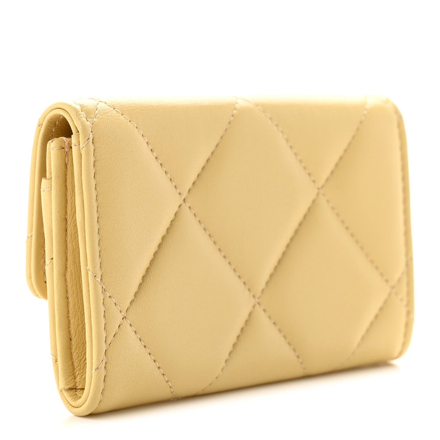 Lambskin Quilted Chanel 19 Flap Card Holder Yellow
