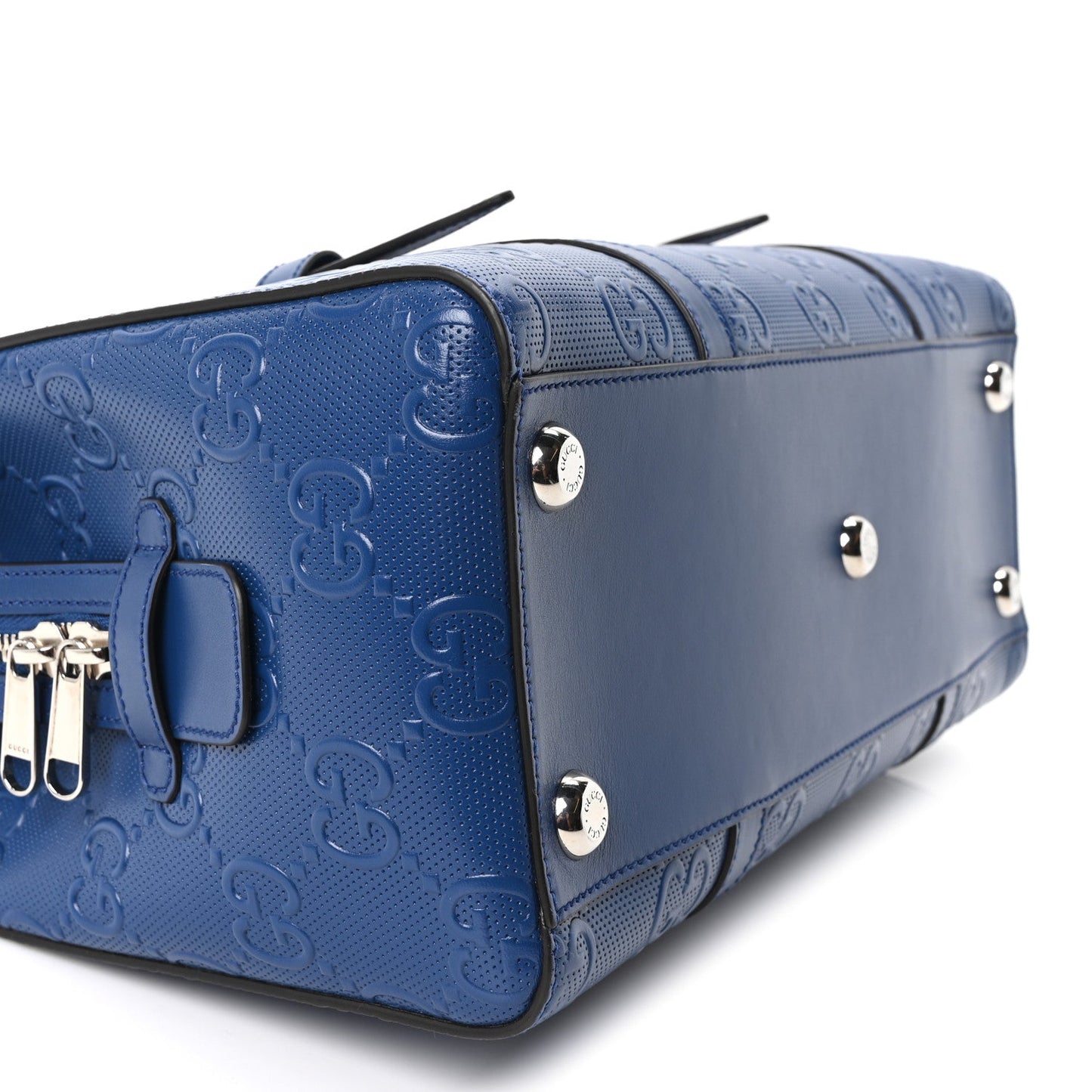 Calfskin GG Tennis Embossed Tote Bag Intense Metal Blue