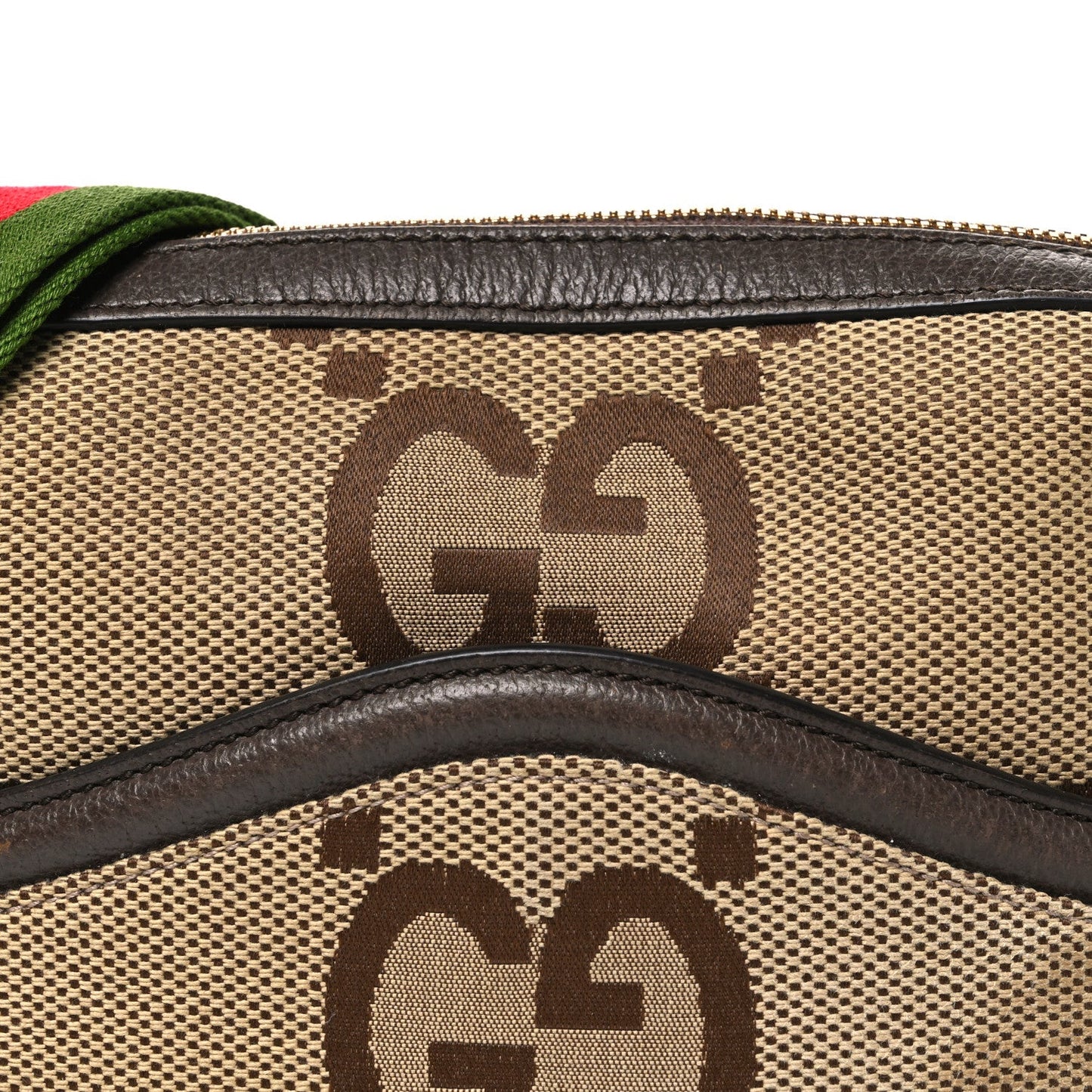 Monogram Jumbo GG Textured Dollar Calfskin Web Messenger Shoulder Bag Camel Ebony New Acero