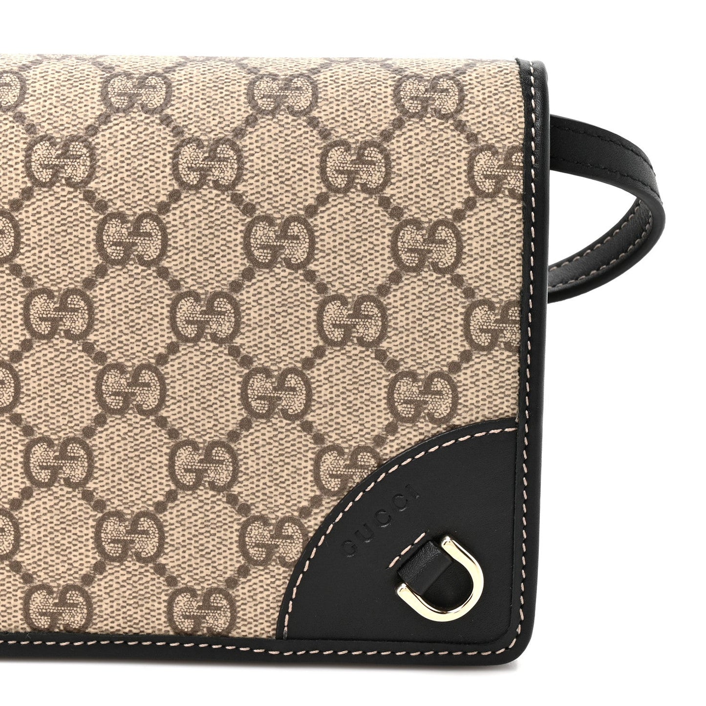GG Emblem Monogram Wallet With Strap Beige Ebony Black
