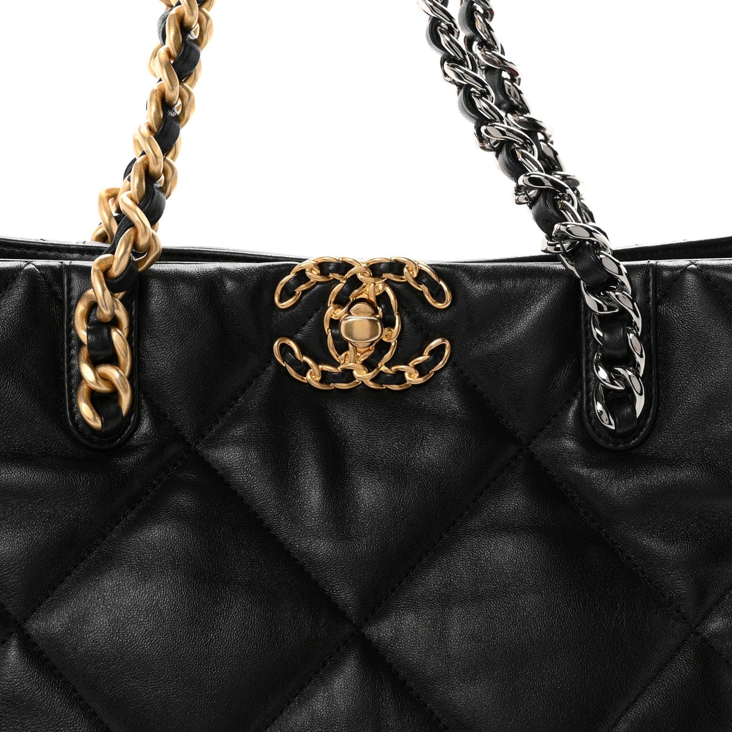 Lambskin Quilted Chanel 19 Shopping Bag Black