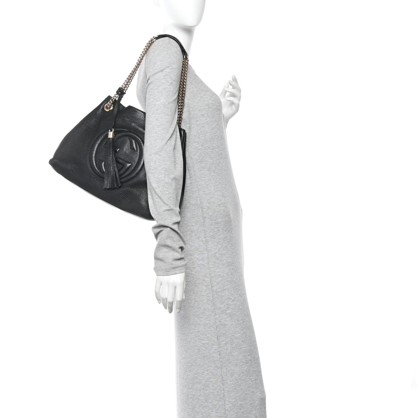 Pebbled Calfskin Medium Soho Chain Shoulder Bag Black