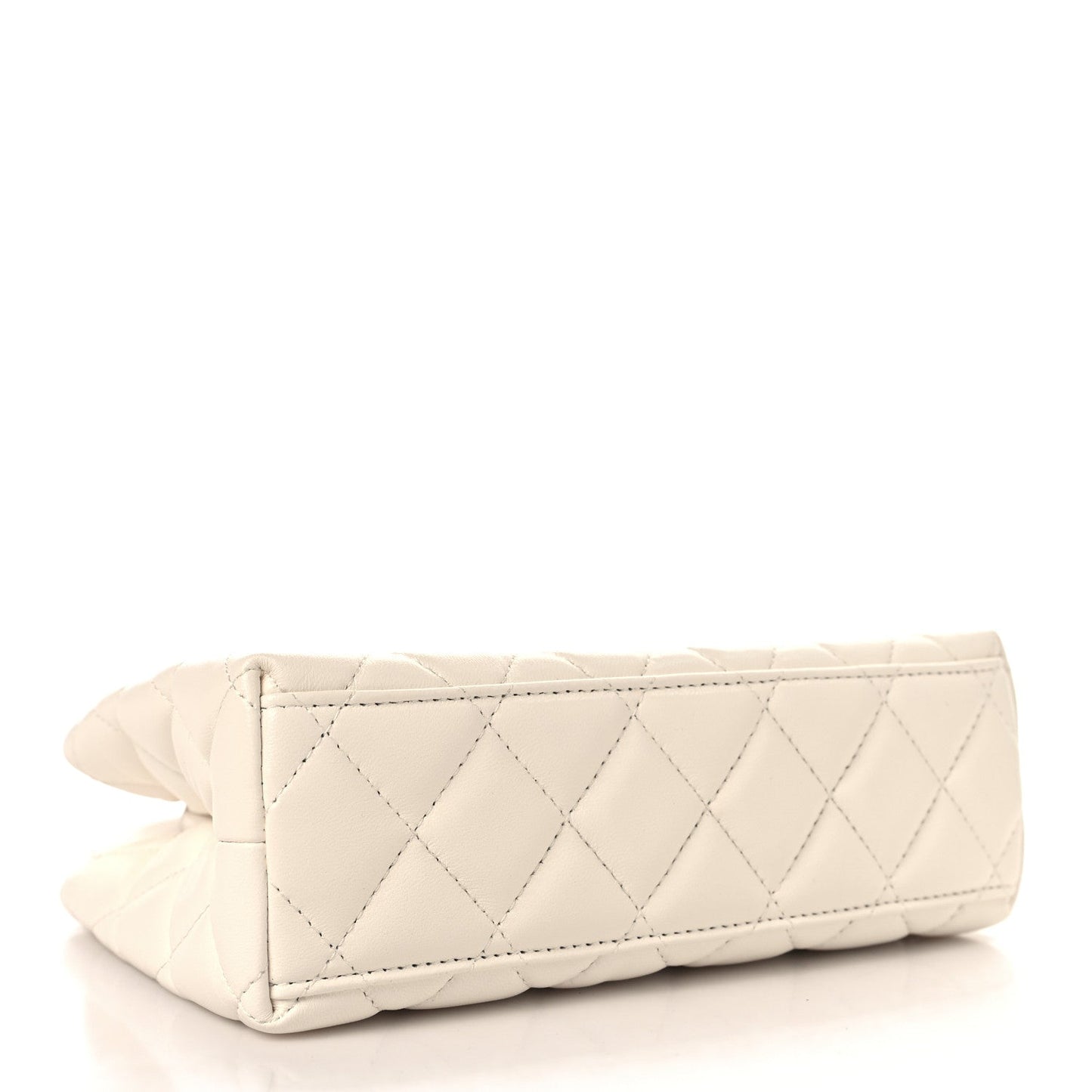 Shiny Aged Calfskin Quilted Nano Kelly Shopper White