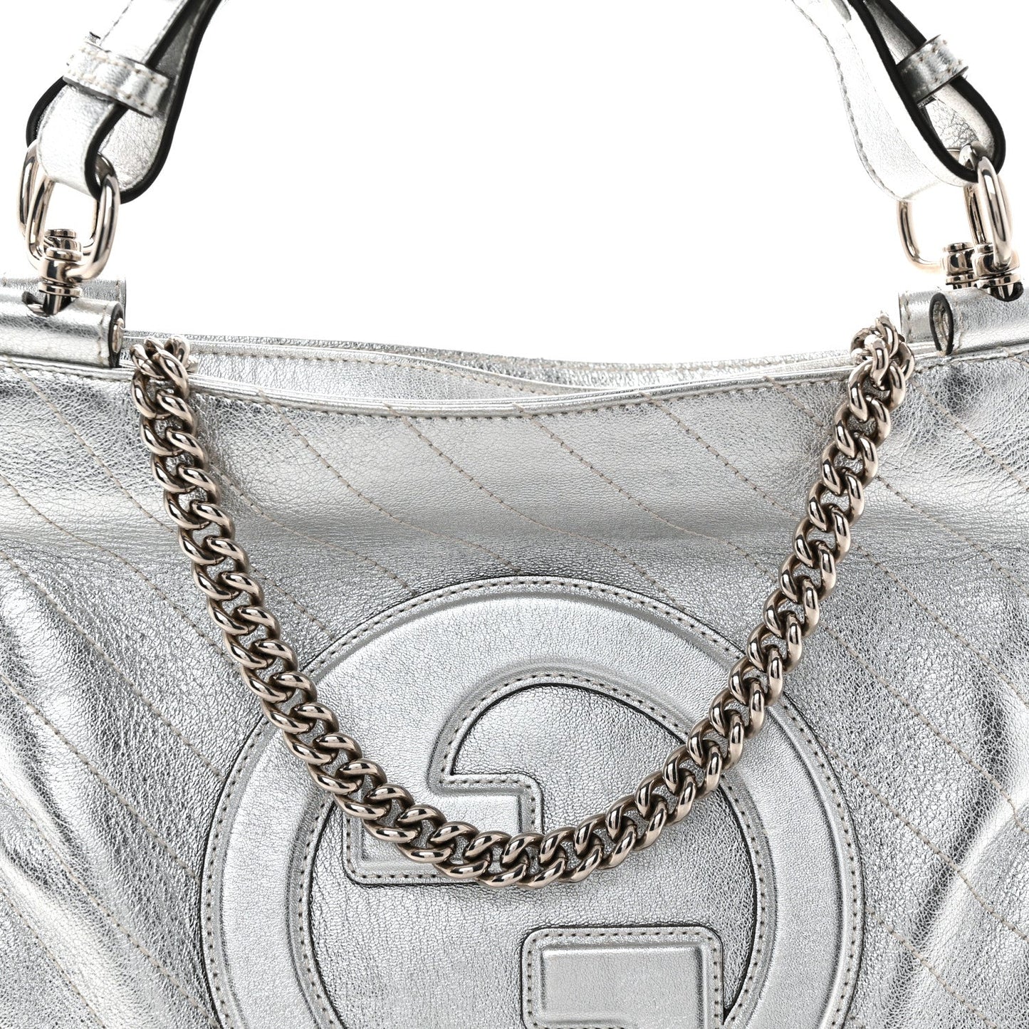 Sakai Be Green Calfskin Diagonal Stitched Small Blondie Tote Silver
