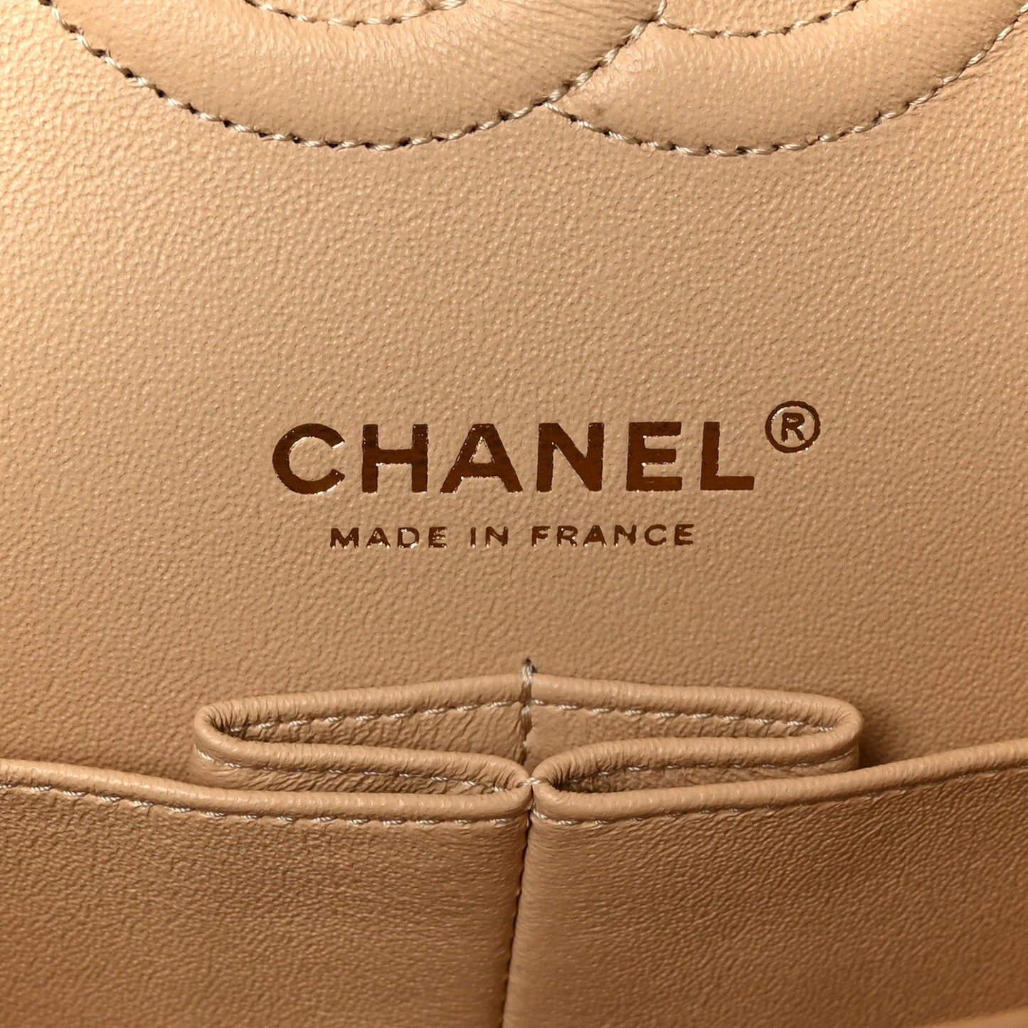 Caviar Quilted Medium Double Flap Beige