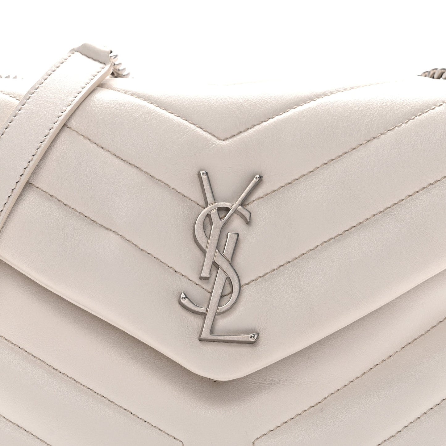 Calfskin Y Quilted Monogram Small Loulou Chain Satchel Ivory