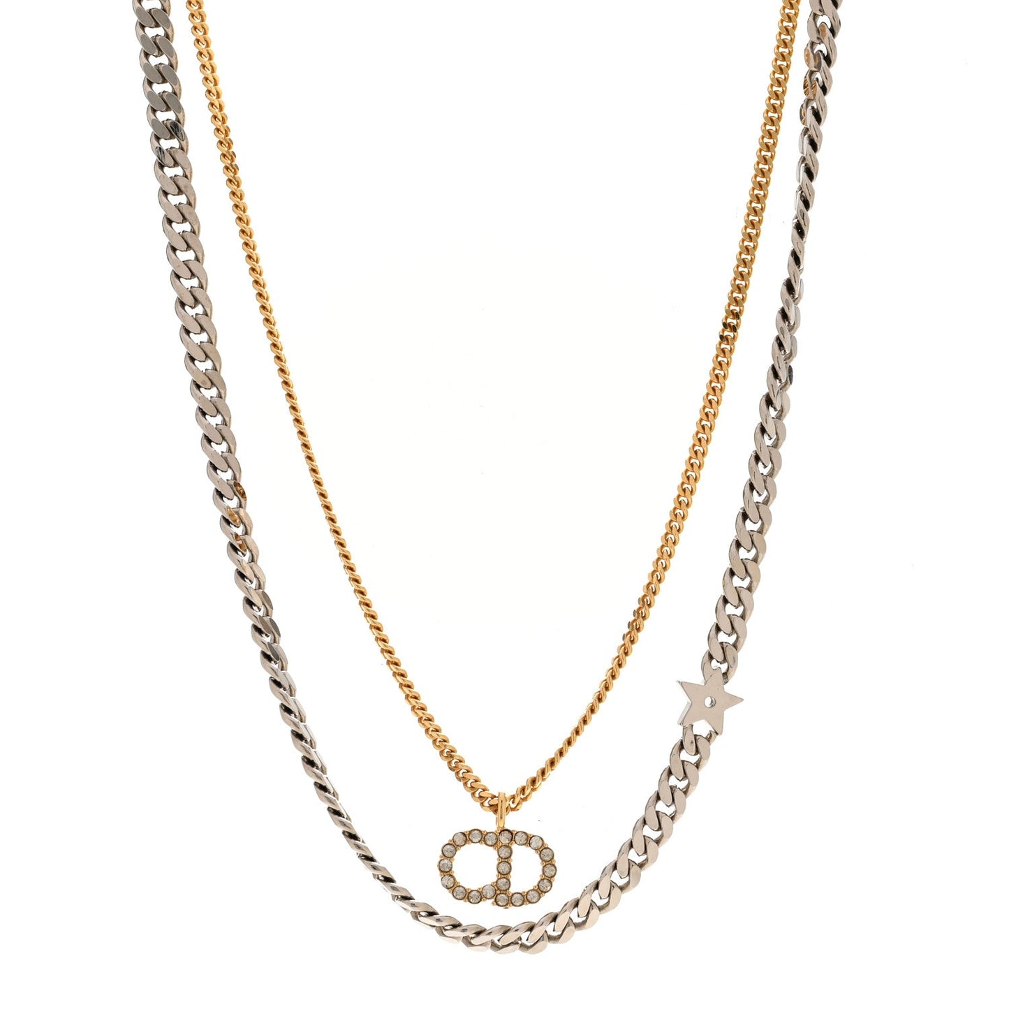 Metal Crystal CD Star Chain Necklace Gold Silver