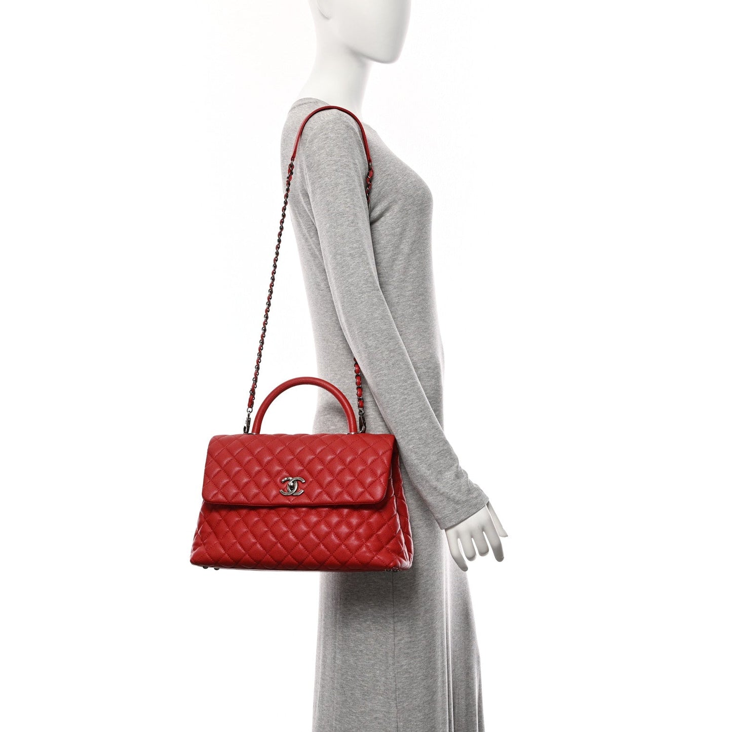Caviar Quilted Medium Coco Handle Flap Red