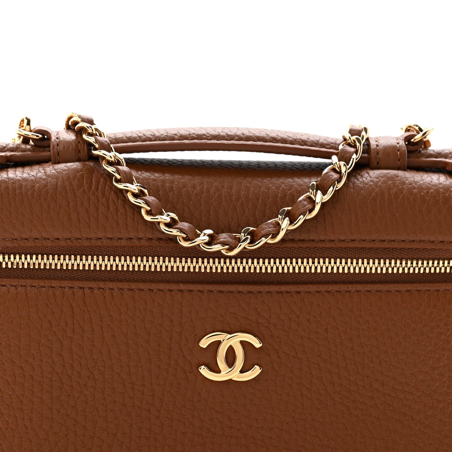 Grained Calfskin Small Supple Trapeze Vanity With Chain Camel