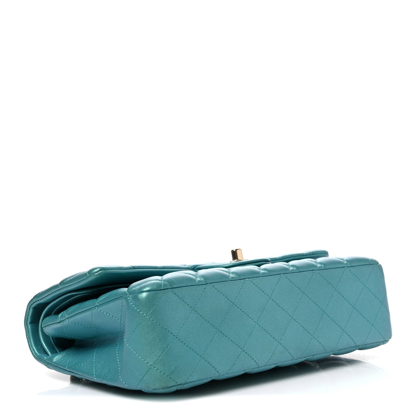 Iridescent Caviar Quilted Medium Double Flap Green
