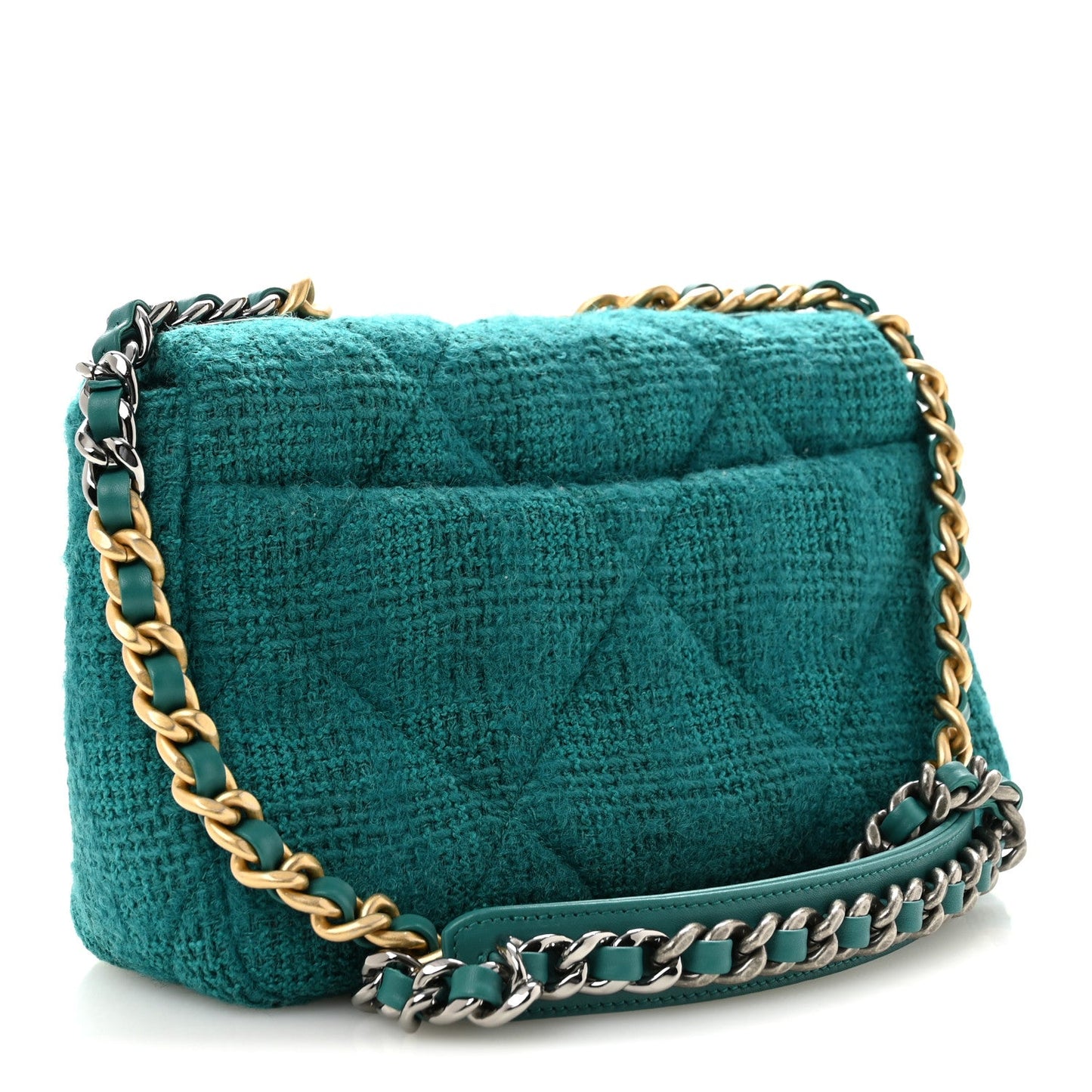 Tweed Quilted Medium Chanel 19 Flap Green