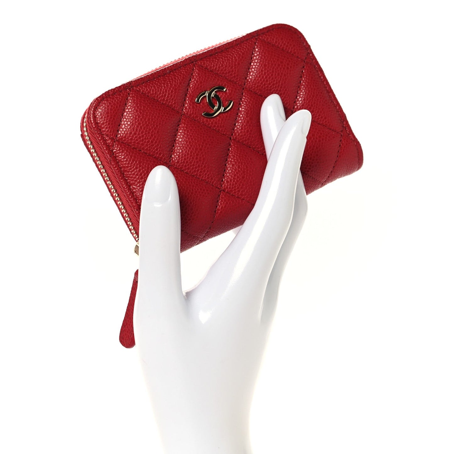 Caviar Quilted Zip Coin Purse Red