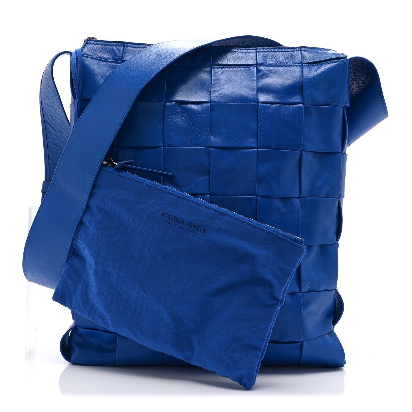 Paper Calfskin Maxi Intrecciato Cassette Messenger Blue