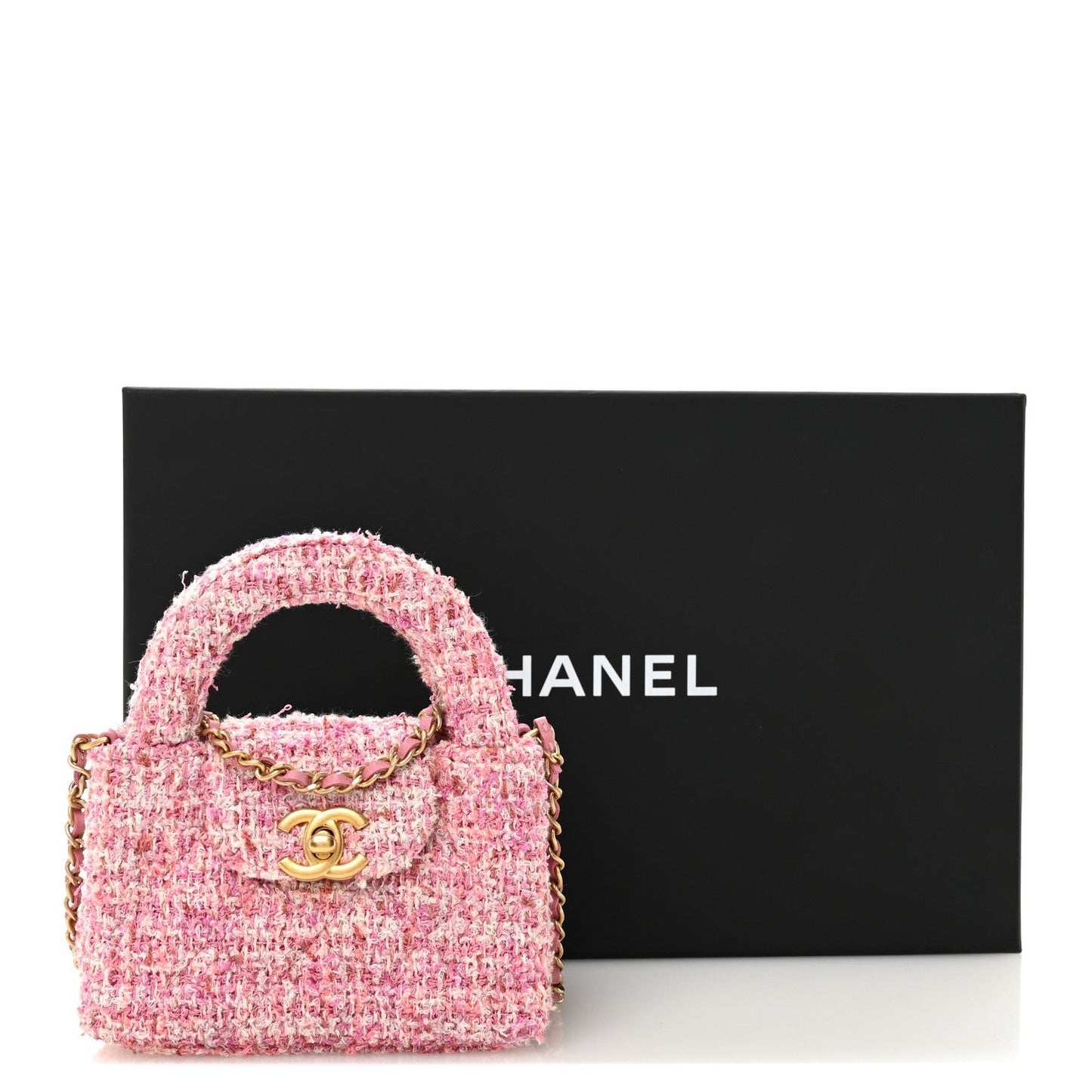 Tweed Quilted Mini Nano Kelly Shopper Pink