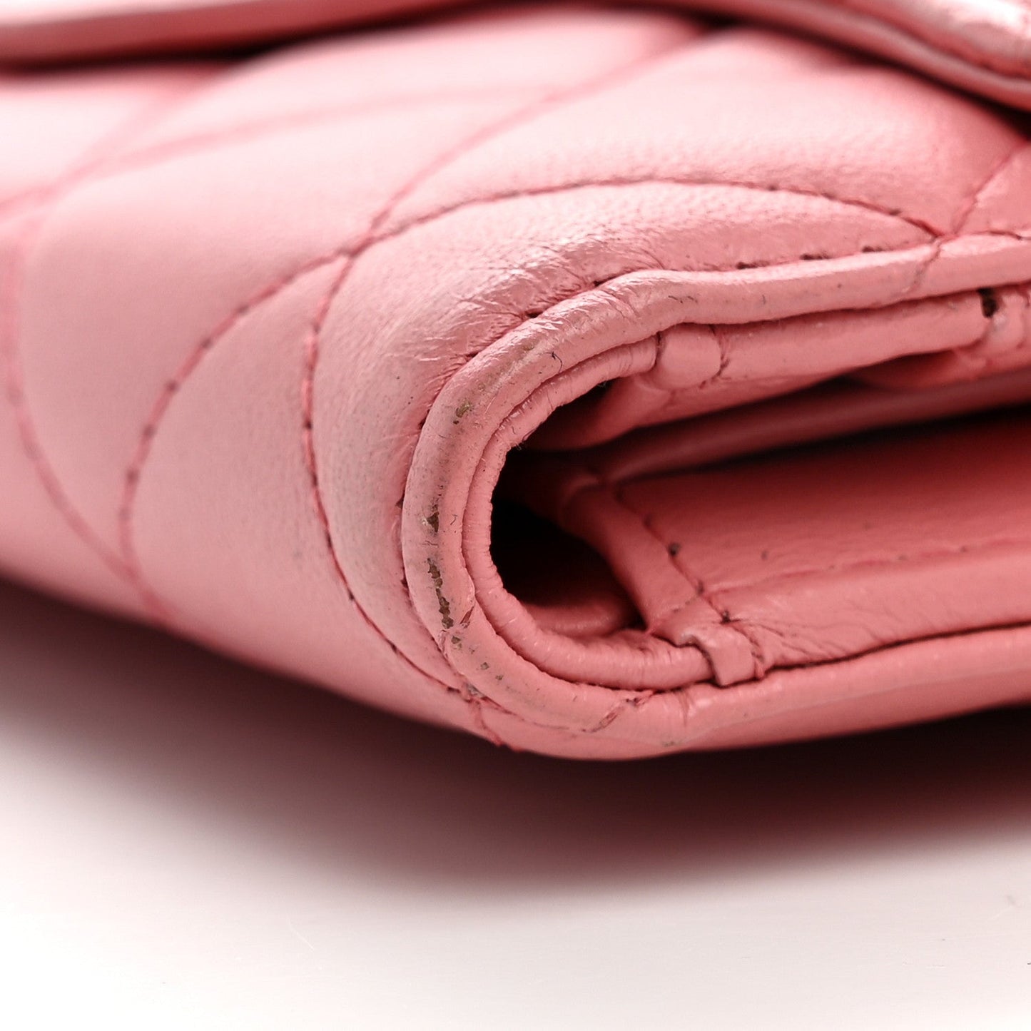 Lambskin Quilted Large Gusset Flap Wallet Pink