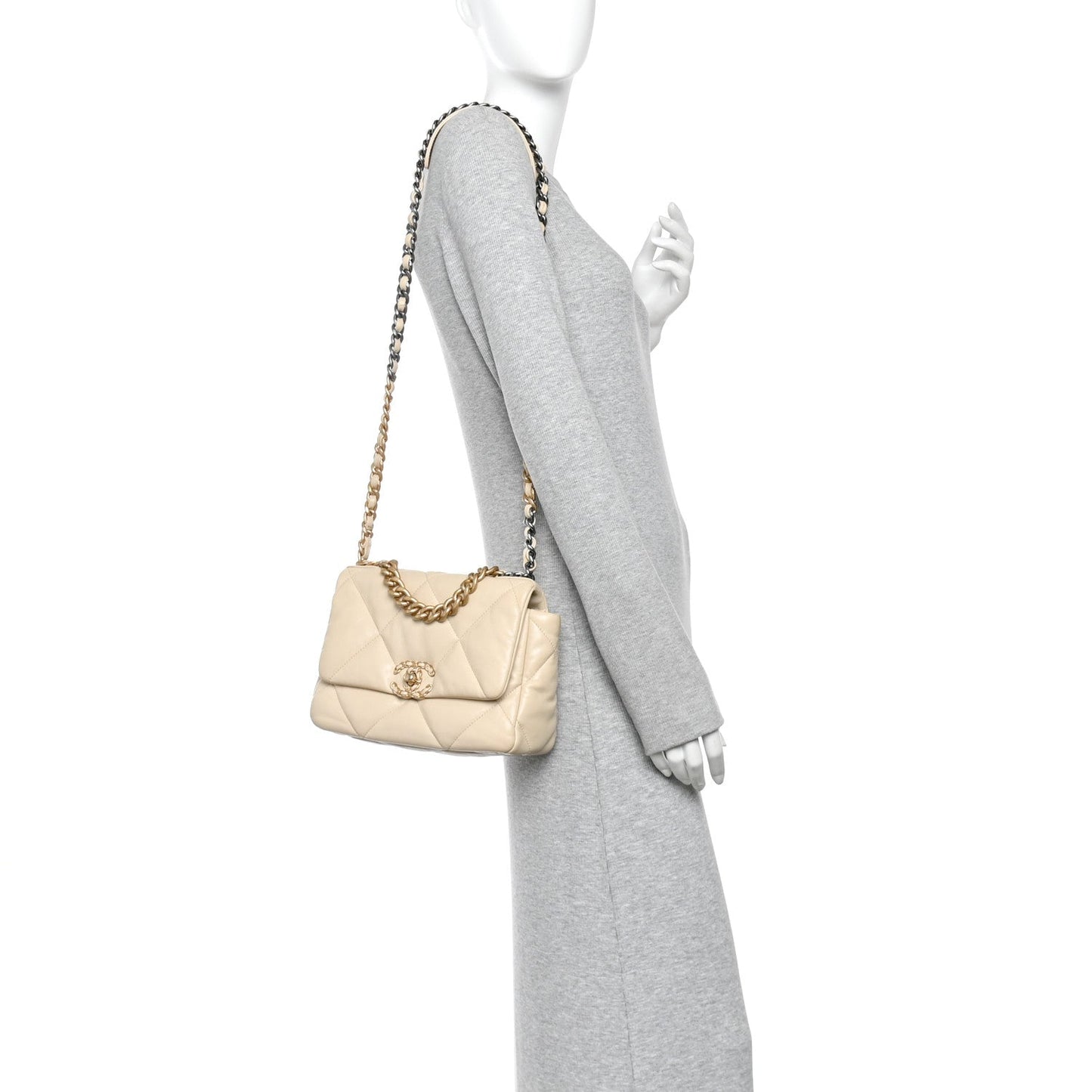 Lambskin Quilted Medium Chanel 19 Flap Light Beige