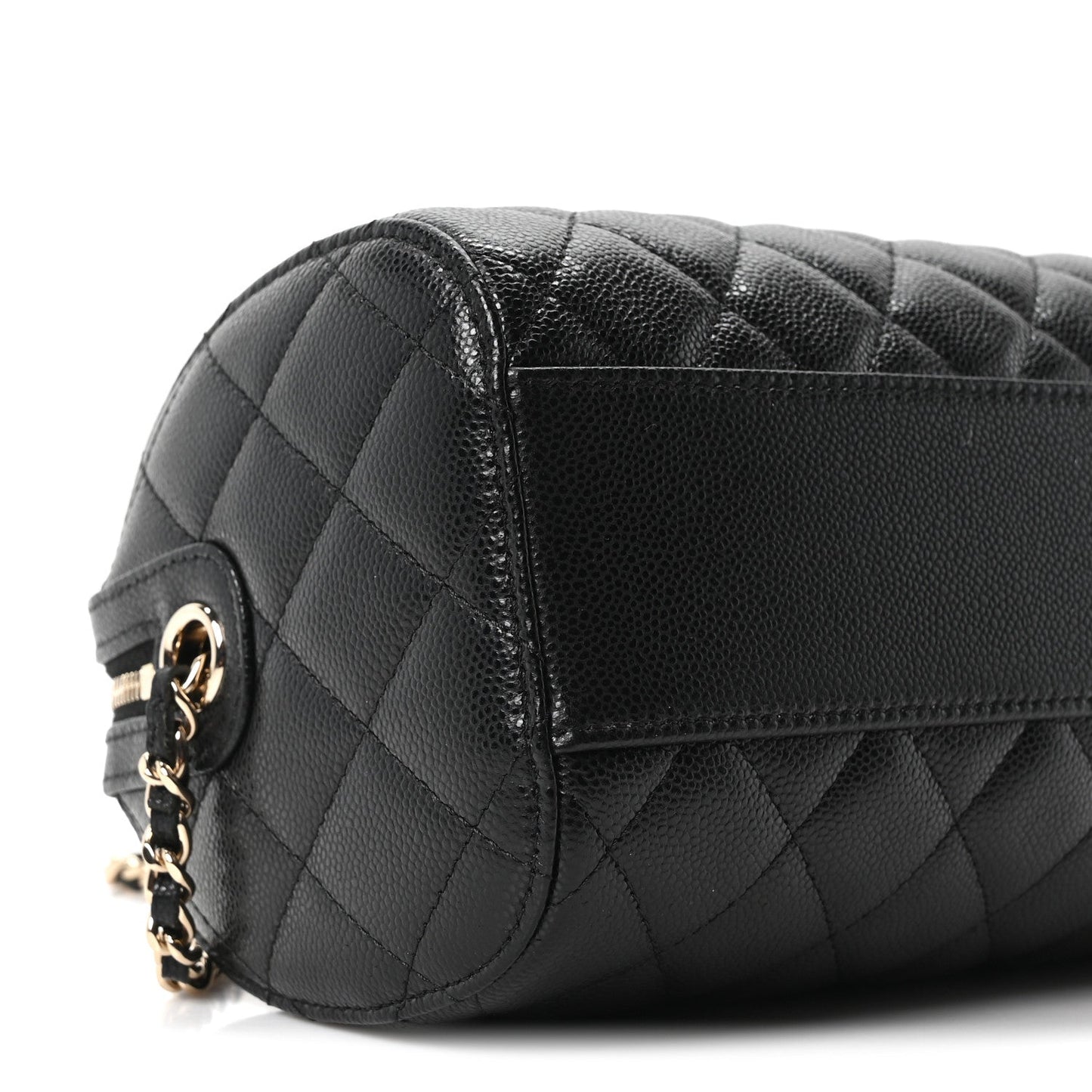 Caviar Quilted Barrel Clutch With Chain Black