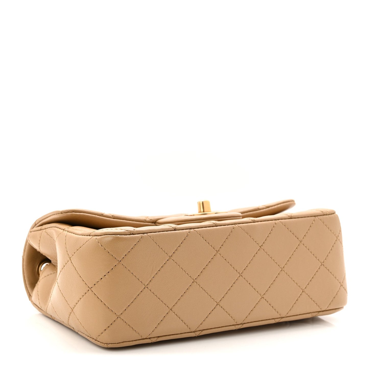 Lambskin Quilted Mini Rectangular Pearl Crush Flap Dark Beige
