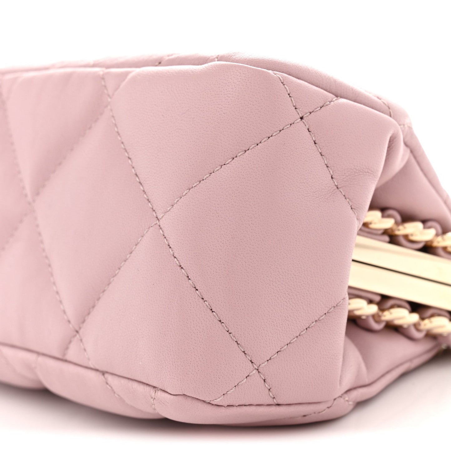Lambskin Quilted Chain Frame Clutch Pink