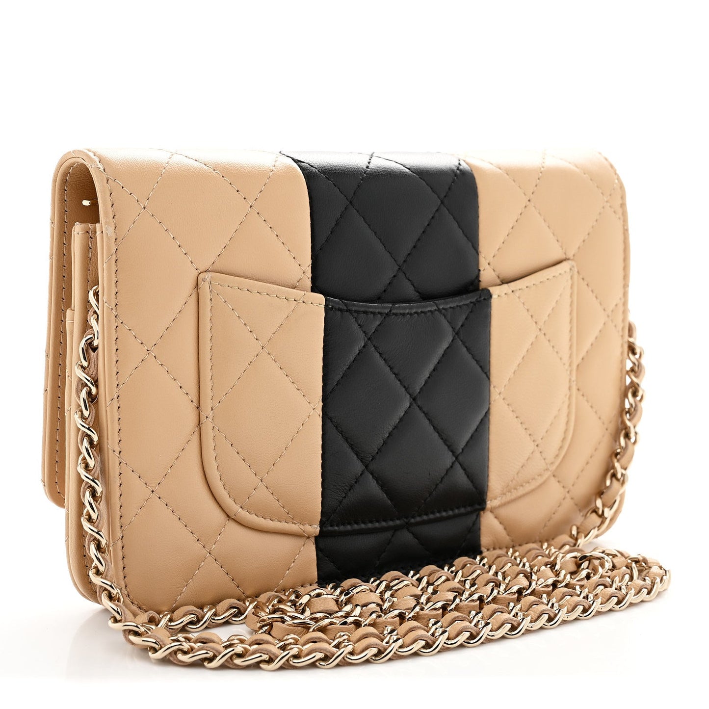 Lambskin Quilted Wallet On Chain WOC Beige Black