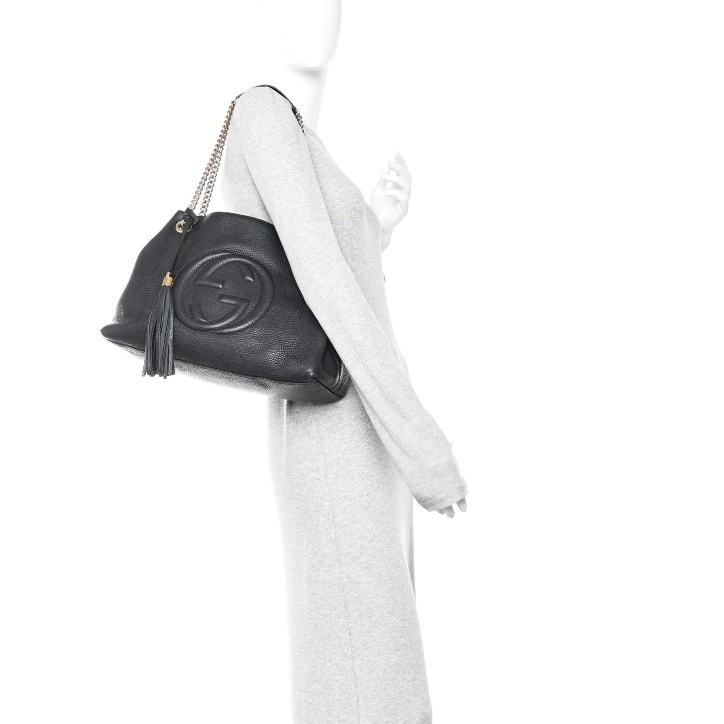 Pebbled Calfskin Medium Soho Chain Shoulder Bag Black