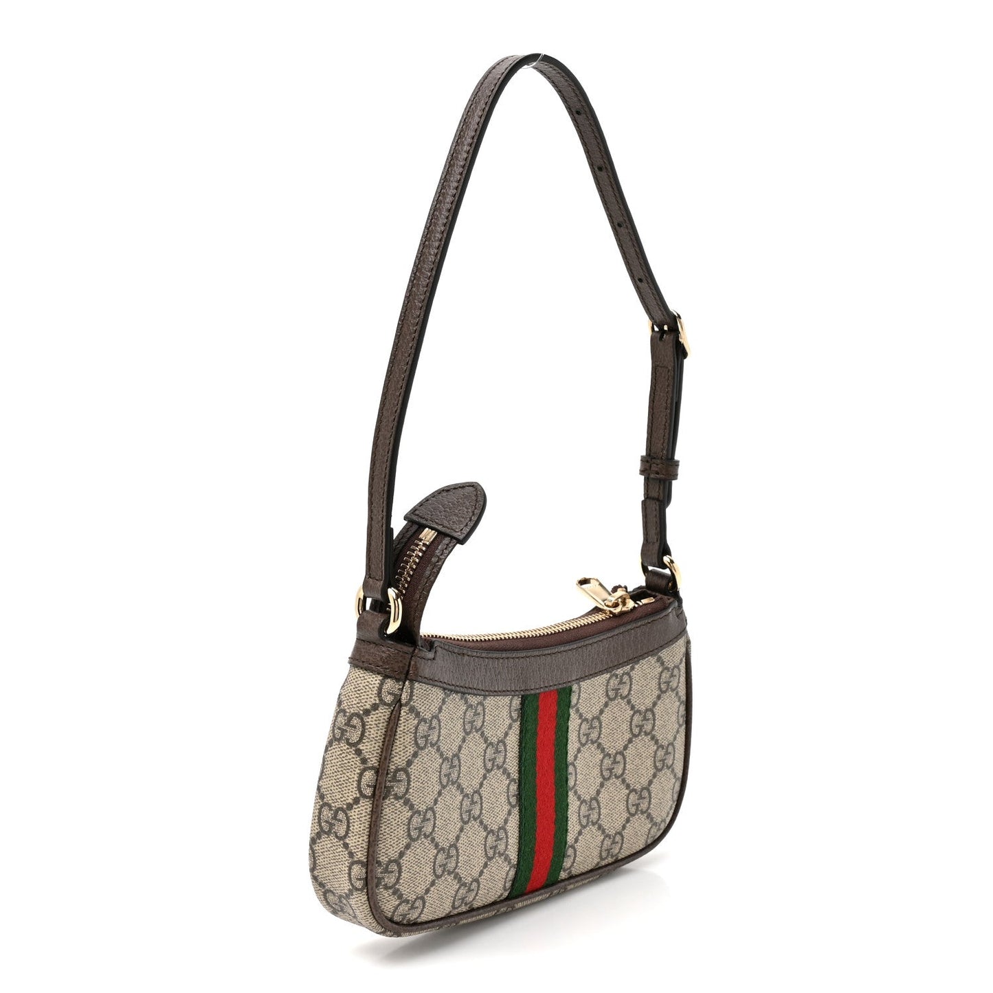 GG Supreme Monogram Textured Dollar Calfskin Web Mini Ophidia Shoulder Bag Beige Ebony New Acero