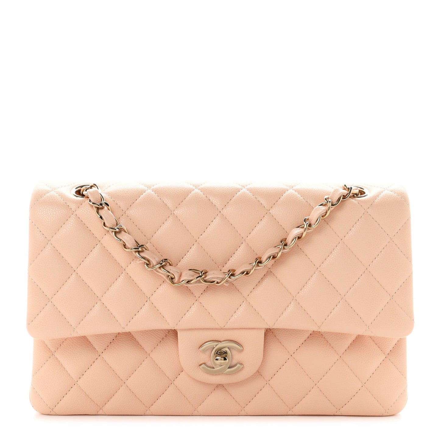 Caviar Quilted Medium Double Flap Light Pink