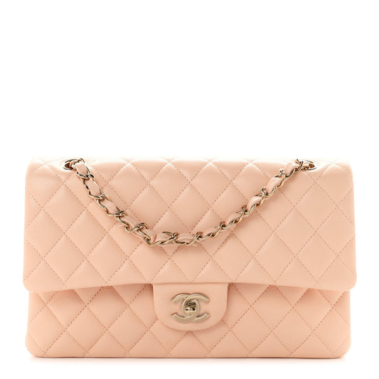 Caviar Quilted Medium Double Flap Light Pink