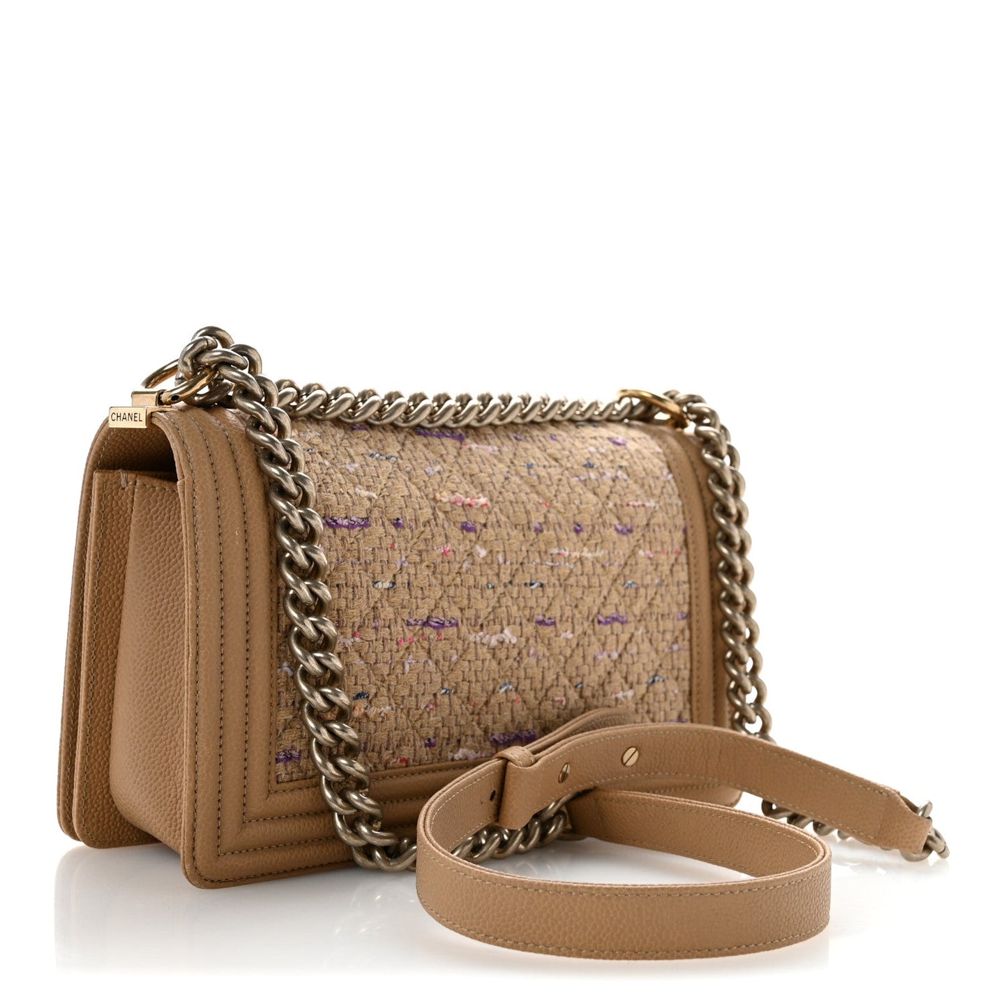 Calfskin Tweed Medium Boy Flap Dark Beige