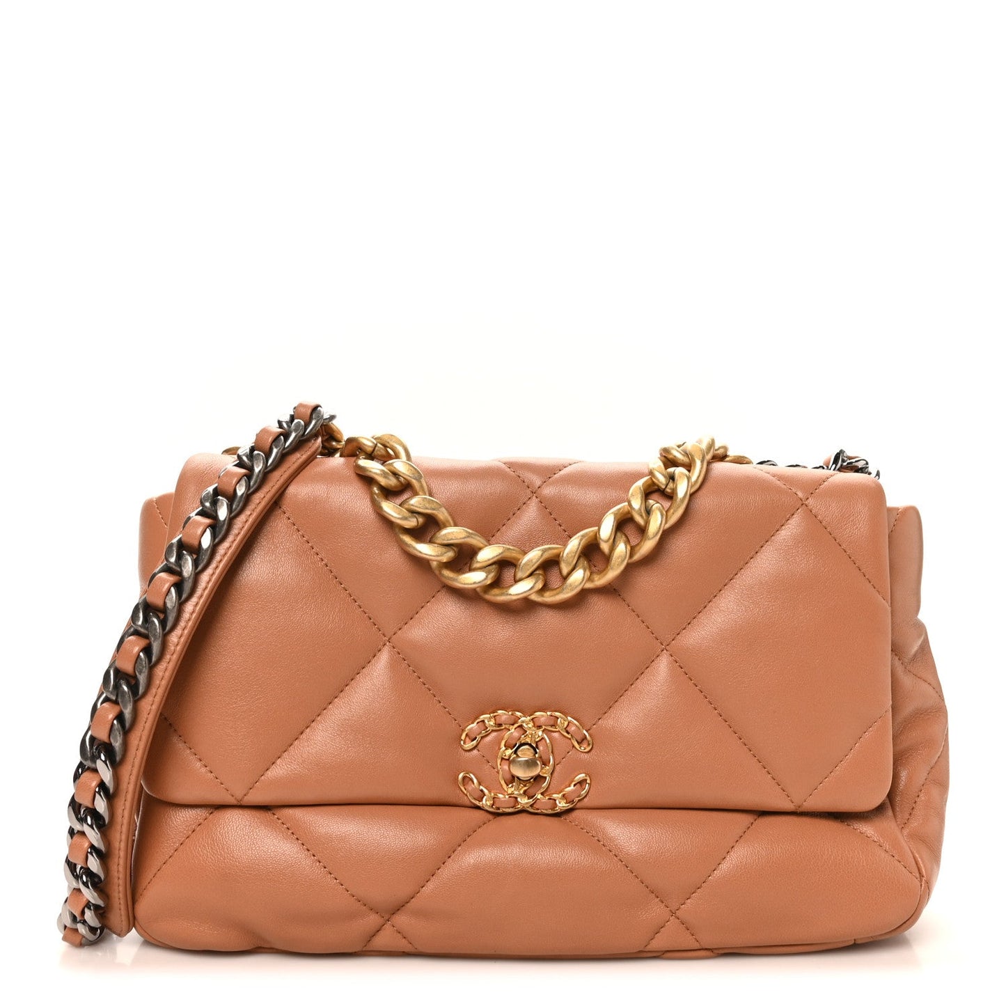 Lambskin Quilted Large Chanel 19 Flap Brown