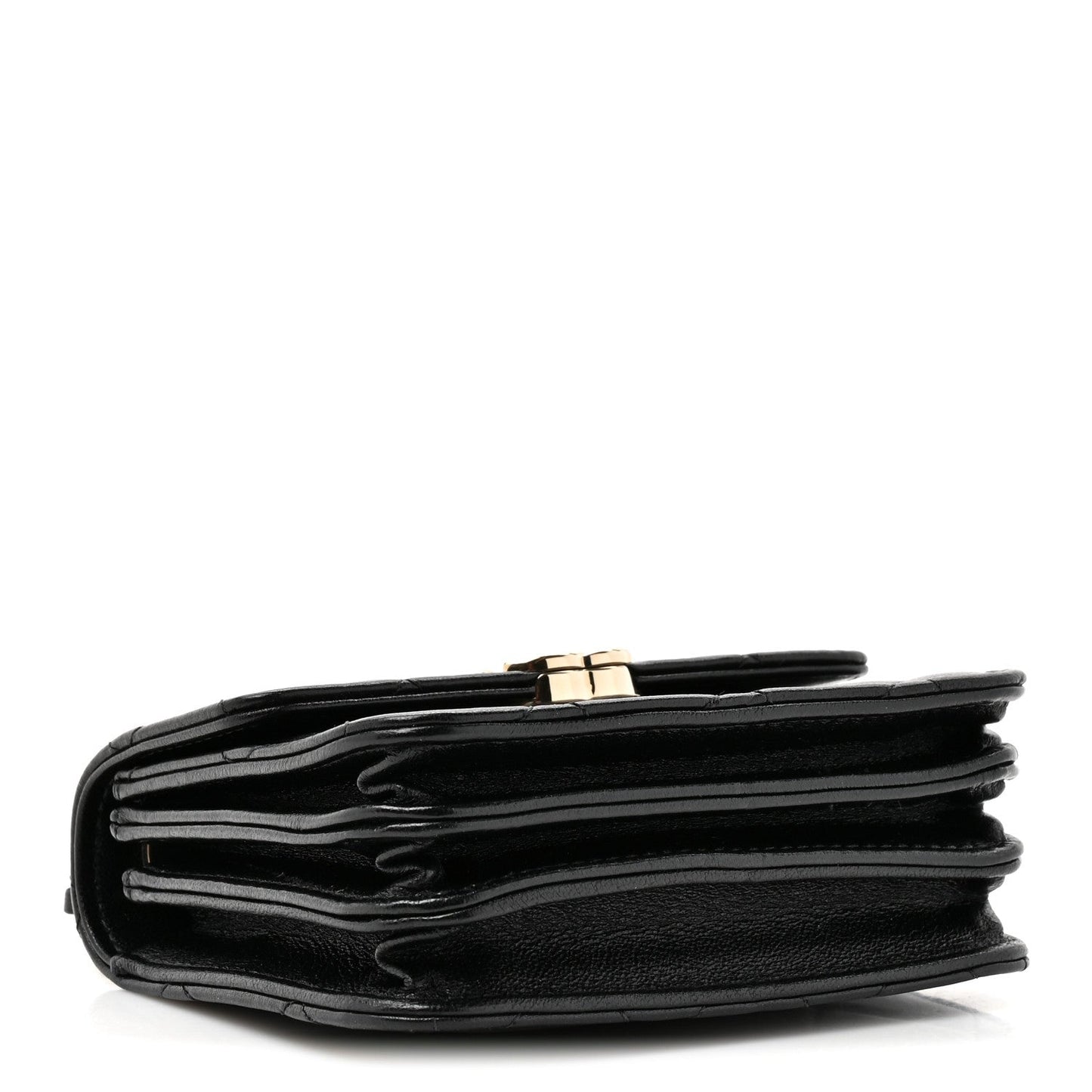 Lambskin Metal Quilted Top Handle Flap Clutch With Chain Black