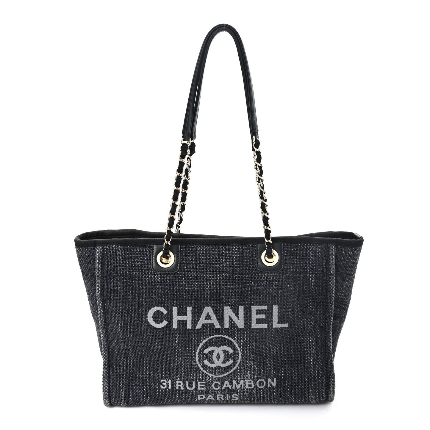 Woven Straw Raffia Small Deauville Tote Charcoal
