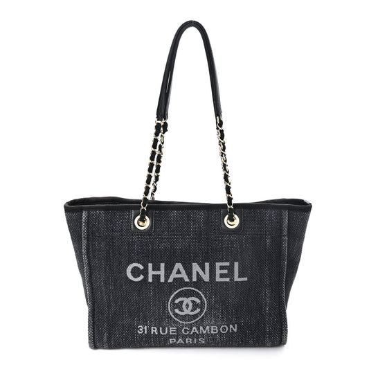 Woven Straw Raffia Small Deauville Tote Charcoal