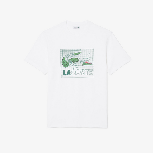 LACOSTE PRINTED COTTON CREW NECK T-SHIRT Men’s -WHITE-001