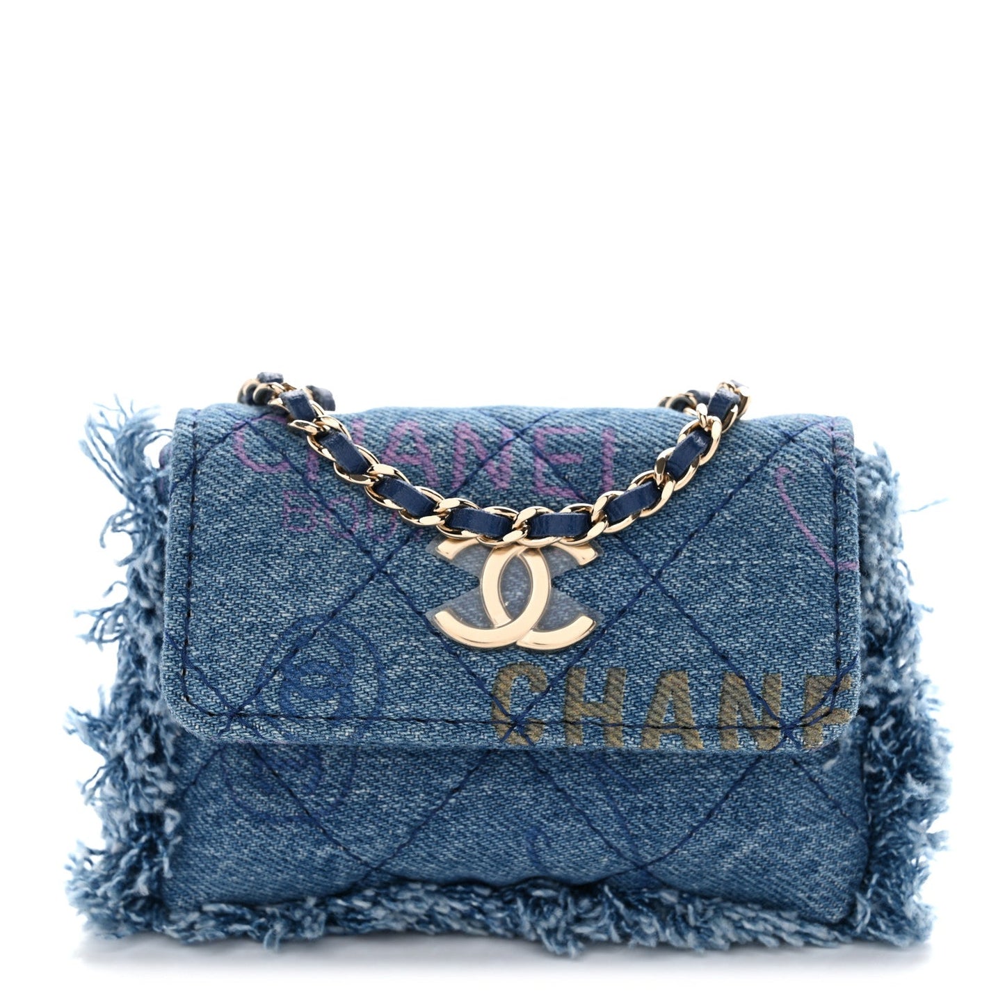 Denim Quilted Denim Mood Clutch With Chain Blue Multicolor