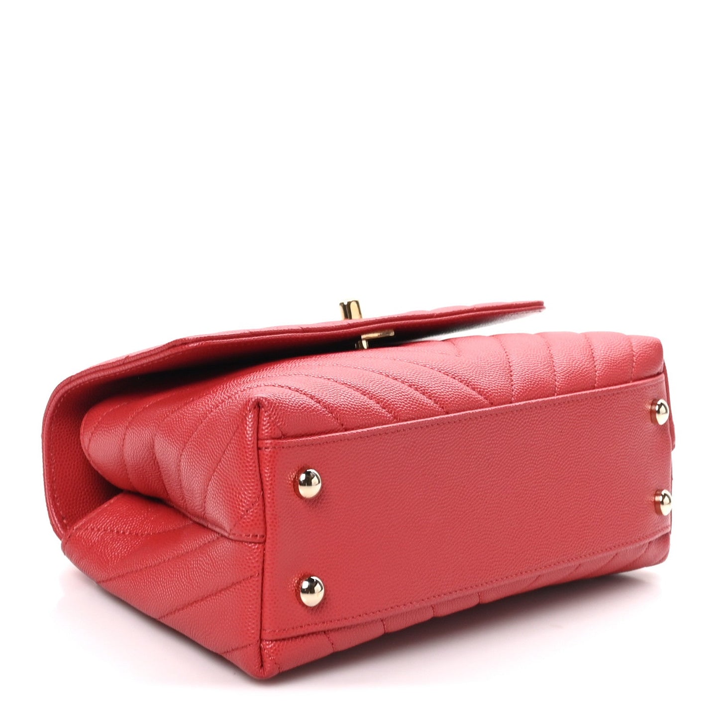 Caviar Chevron Quilted Mini Coco Handle Flap Red