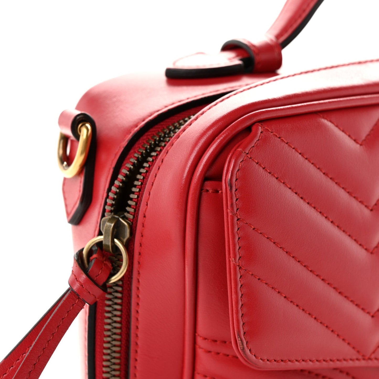 Calfskin Matelasse Sylvie Web Small GG Marmont Top Handle Shoulder Bag Hibiscus Red