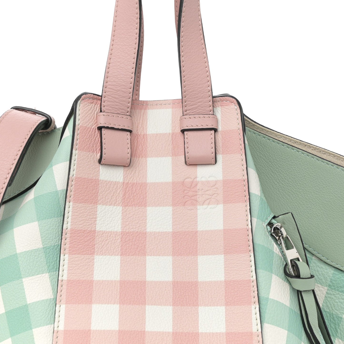 Calfskin Gingham Small Hammock Shoulder Bag Pink Green