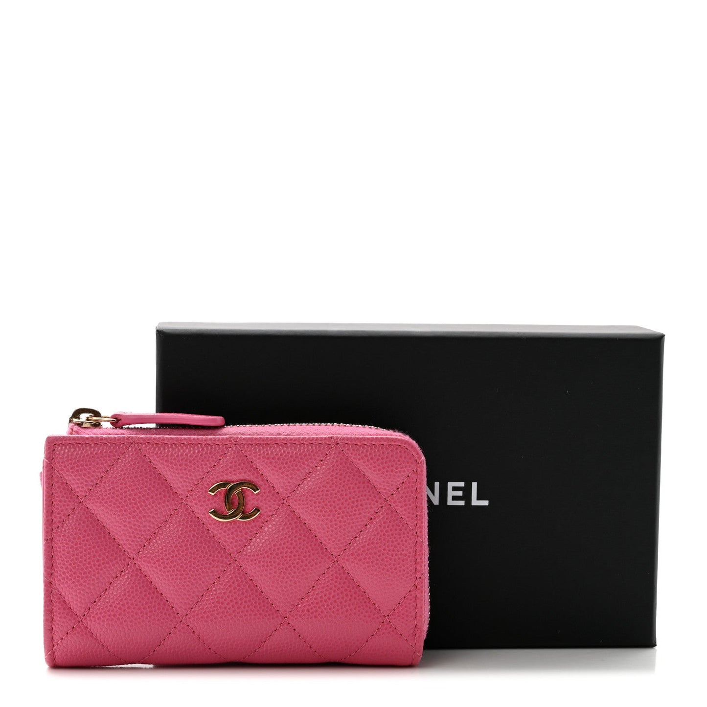 Caviar Quilted Zipped Key Holder Case Pink