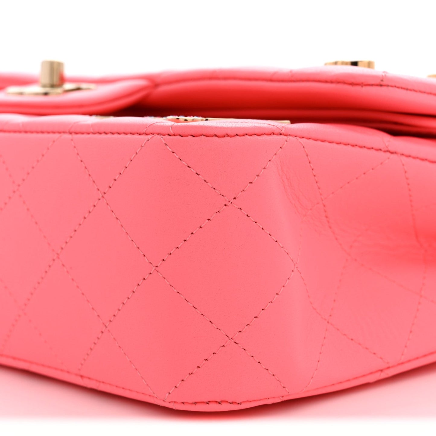 Lambskin Quilted Medium Hollywood Charms Double Flap Coral Pink