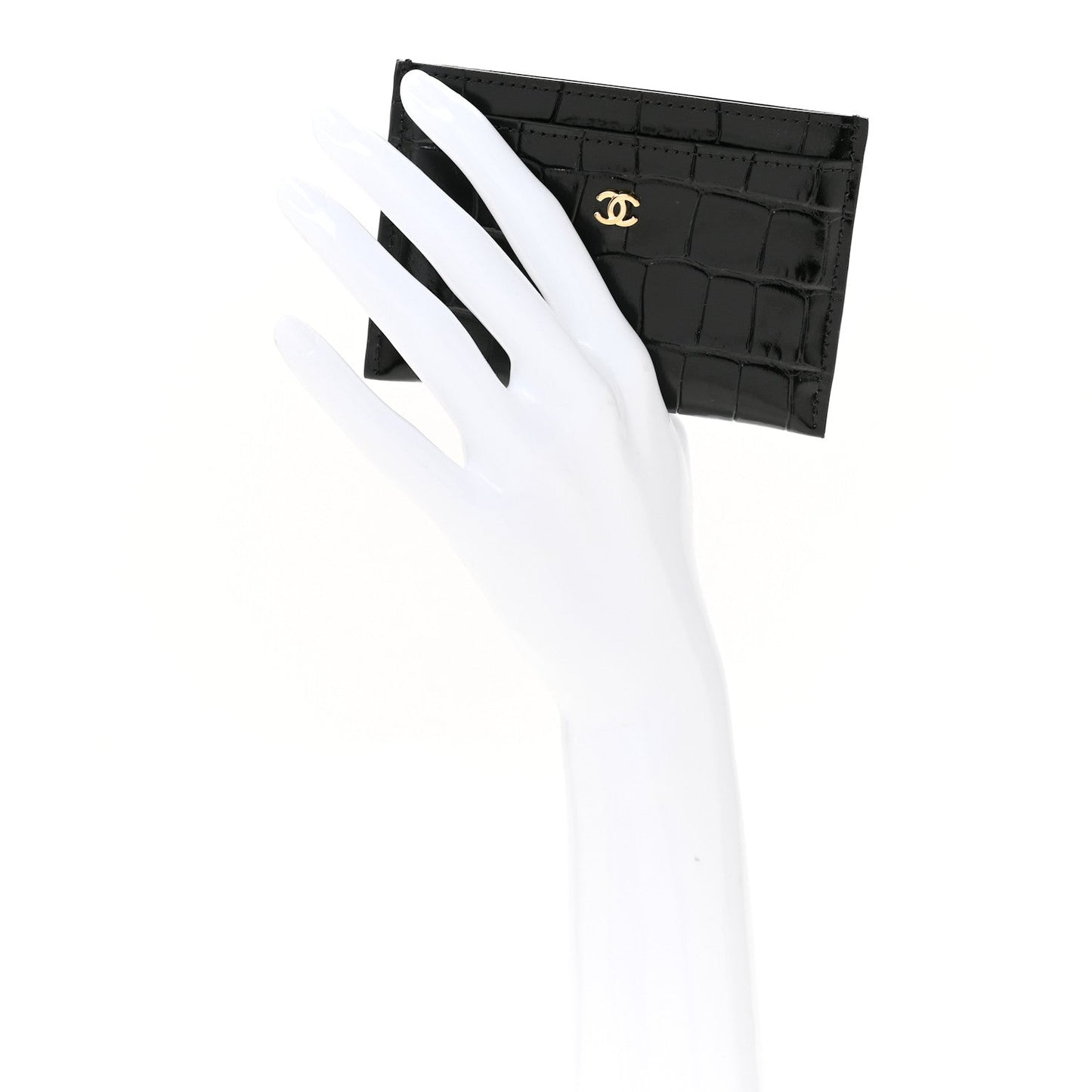 Calfskin Crocodile Embossed Crococo Card Holder Black