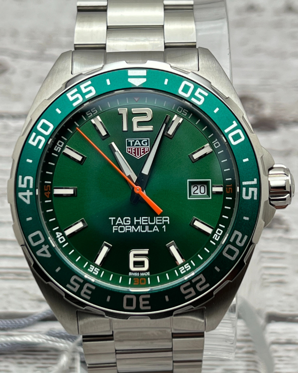 Tag Heuer Formula 1 Quartz Green Dial Silver Steel Strap Watch for Men - WAZ1017.BA0842