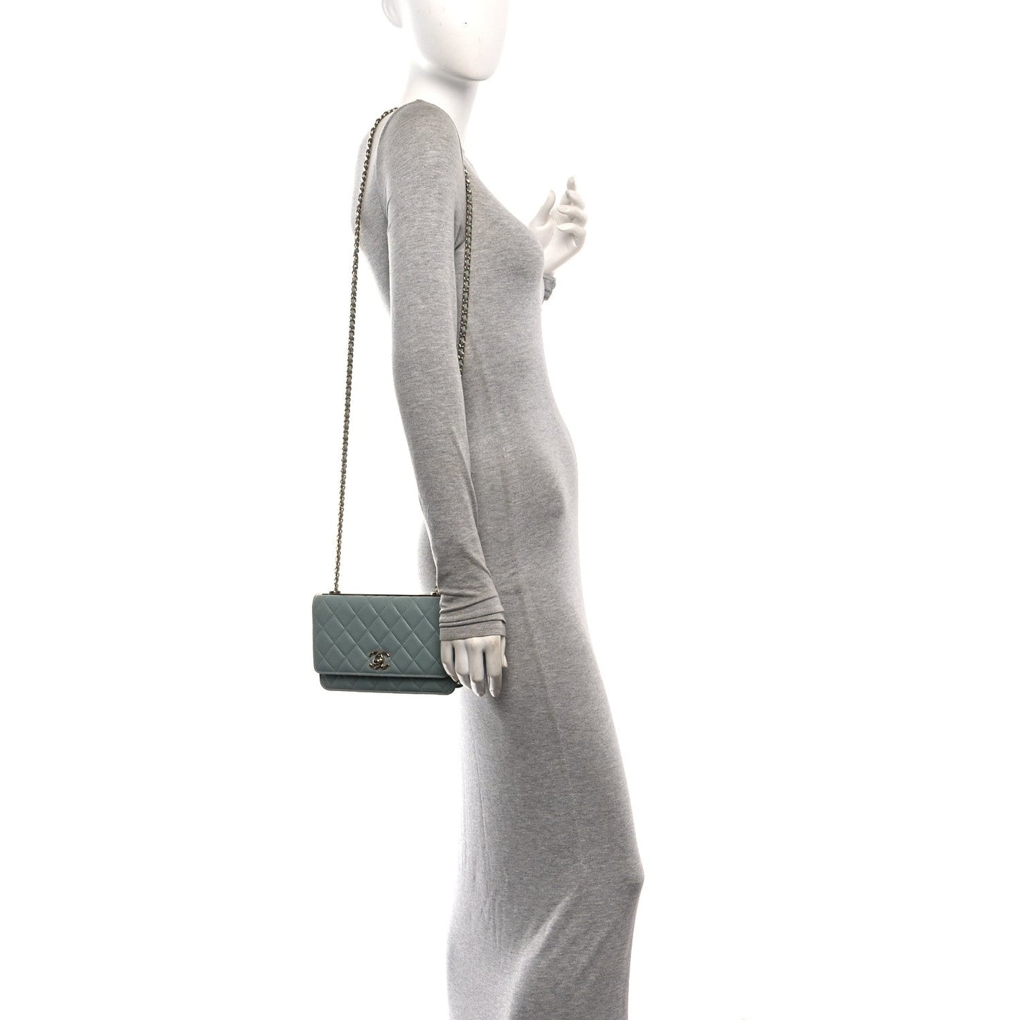 Lambskin Quilted Trendy CC Wallet On Chain WOC Light Blue