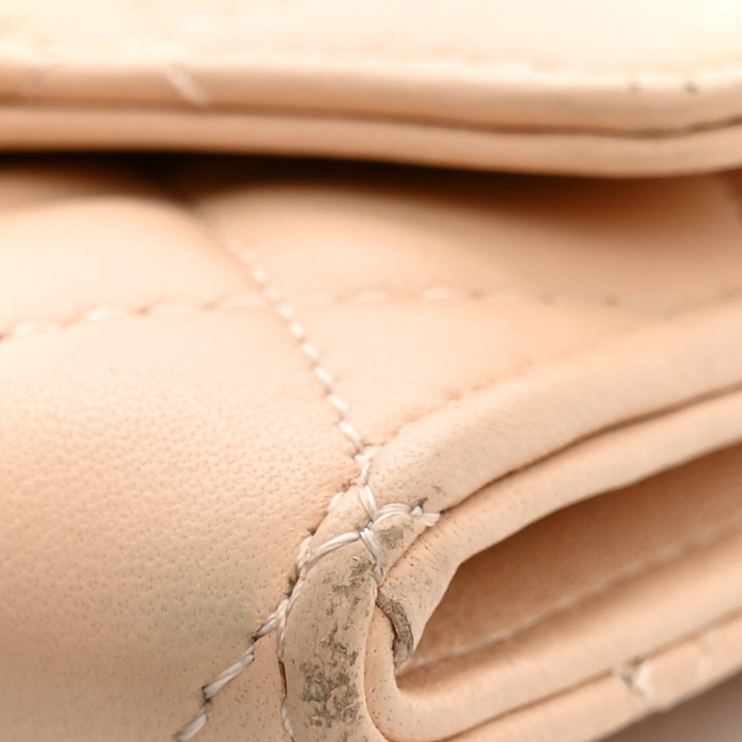 Lambskin Quilted Flap Card Holder Wallet Beige